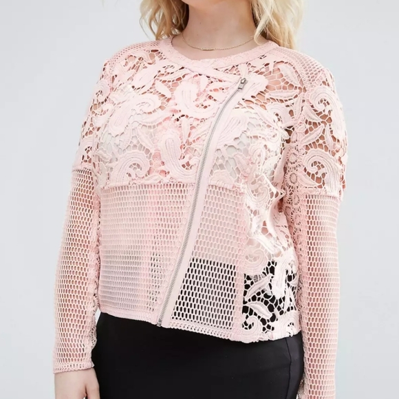 NWT ASOS Premium Curve Light Pink Lace Jacket Sz 24 - Picture 3 of 14